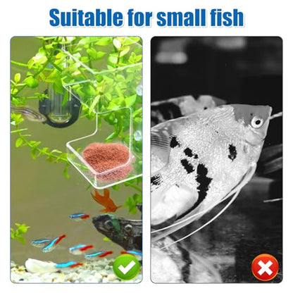 Fish Feeder for Aquarium, 3.94x2.36 Inch Fish Tank Dish Tray Floating & Sinking Food Container Holder Dispenser with Suction Cups Feeding Tube Ring Accessories for Turtle Shrimp Betta Feeding (Square)