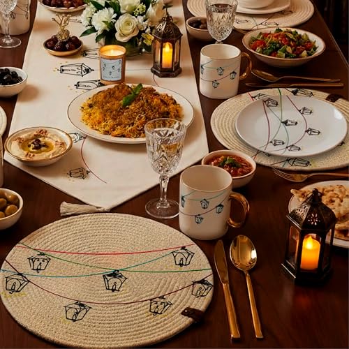 CharmLab Candle – Glow & Gather Collection Lantern-Inspired Table Decor Set (5-Piece), Table Runner & 4 Round Placemats, Elegant Dining & Hosting Essentials, Gift-Ready Home Decor