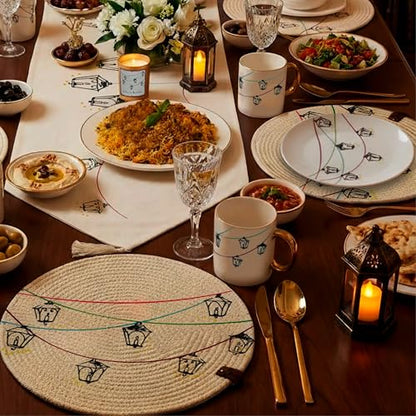 CharmLab Candle – Glow & Gather Collection Lantern-Inspired Table Decor Set (5-Piece), Table Runner & 4 Round Placemats, Elegant Dining & Hosting Essentials, Gift-Ready Home Decor
