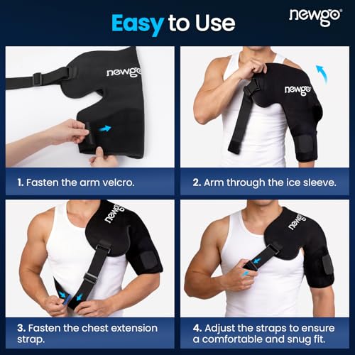 NEWGO Shoulder Ice Pack Rotator Cuff Cold Therapy, 45-Min Long-Lasting Ice Packs for Shoulder & Arm with Ice Grid, Flexible Cold Compression Wrap for Post-Surgery, Muscle Relaxation & Swelling, XL - size: XL