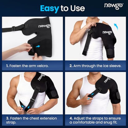 NEWGO Shoulder Ice Pack Rotator Cuff Cold Therapy, 45-Min Long-Lasting Ice Packs for Shoulder & Arm with Ice Grid, Flexible Cold Compression Wrap for Post-Surgery, Muscle Relaxation & Swelling, XL - size: XL
