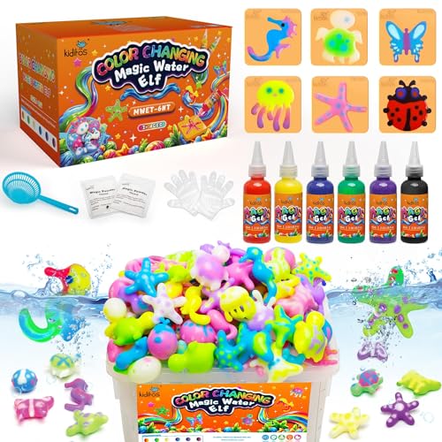 Kiditos Color-Changing Magic Water Elf Kit for Kids, DIY Craft Kit | 6 Gels & 6 Molds, Magic Aqua Fairy Water Gel Kit, STEM Science Activity, Party Favors & Birthday Gifts for Kids Ages 3+ - color: 6 Colors, size: Color-Changing