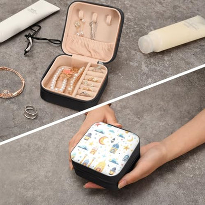 Travel Jewelry Case Islamic Background Traditional Lantern Star and House Portable PU Leather Jewelry Storage Organizer