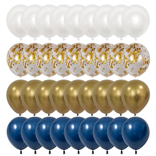 75pcs Navy Blue Gold Confetti Balloons, Dark Blue Pearl White Metallic Gold Balloons for Graduation Birthday Party Decorations - color: Navy Blue Gold Confetti