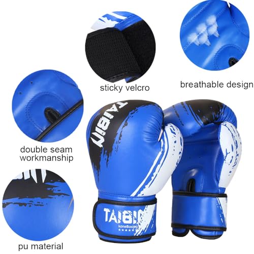 2-in-1 Boxing Gloves and Punching Mitts Set for Kids Youth,6 oz Kids Boxing Gloves and Boxing Pads,Boxing Training Equipment for Punching Bag,Kickboxing,Gift for Boys and Girls - color: Blue