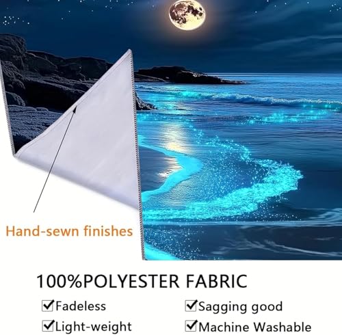 FENDROM 3D Fantasy Nature Sky Tapestry Stunningly Beautiful Moon Over Ocean Wall Hanging Landscape Wall Art Blanket for Bedroom Living Room - color: Blue, size: 59"L x 39"W