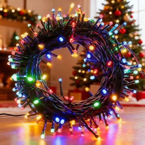 FULLBELL Black Christmas Light String, 33Feet, 100 LED Multicolor Christmas Decorations, Indoor Tree Party, Bedroom Decor (Multi Color- Black Wire) - color: Multi Color- Black Wire