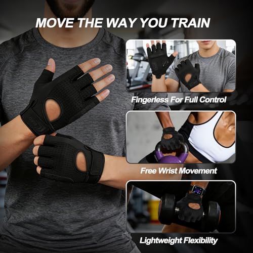 COFIT Workout Gloves for Men Women, Weight Lifting Gloves with 5MM Padded Palm, Non-Slip Gym Gloves, Fingerless Breathable Fitness Gloves for Training, Exercise, Pull Ups - size: Medium