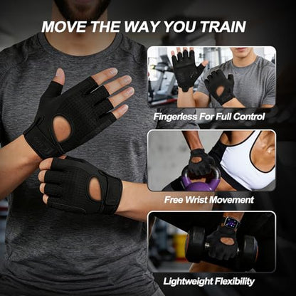 COFIT Workout Gloves for Men Women, Weight Lifting Gloves with 5MM Padded Palm, Non-Slip Gym Gloves, Fingerless Breathable Fitness Gloves for Training, Exercise, Pull Ups - size: Medium