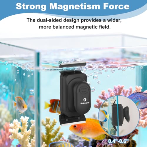 fishkeeper Dual-Blades Magnetic Aquarium Glass Cleaner with 4 Algae Scraper | 2-In-1 Floating Scrubber, Double Side Magnetic Fish Tank Cleaner for 0.4-0.6 Inch Thick Glass & Acrylic Aquarium Tanks (L) - size: L for Glass Thickness: 0.6"