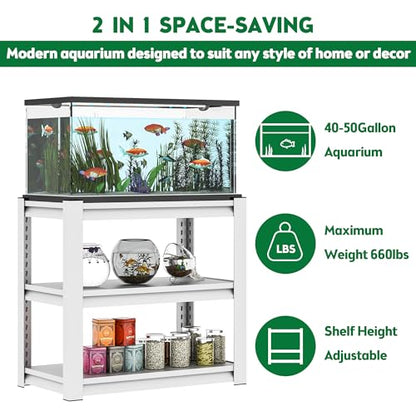 Metal Aquarium Stand with Adjustable 3-Tier Fish Tank Rack Shelf, for Home Office, Fish Tank Not Included(31.5"×18"×34"). (White)