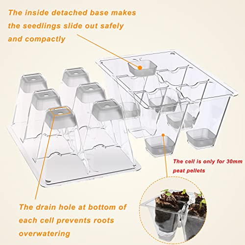 Gardzen 10 Pack Push-Up Seed Starting Tray, Pop Up Plant Germination Trays, Seed Starter Kit with Adjustable Humidity Vented Dome, 6.6" x 4.5", Total 120-Cell, Clear | Pop Up Plant Germination Kit with Adjustable Humidity Dome, 6.6"x4.5" Trays for Seedlin