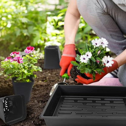 RooTrimmer 3.15 inch (8CM) Square Nursery Pots 100 pcs, Sturdy Seedlings Trays 5 Pcs, Seeds Starter Germination Tray, Microgreening Planter Nursery Propagation 5 Sets - size: 3.15" Pots-100P + 16.2" x 13.2" x 2.6" Trays-5P