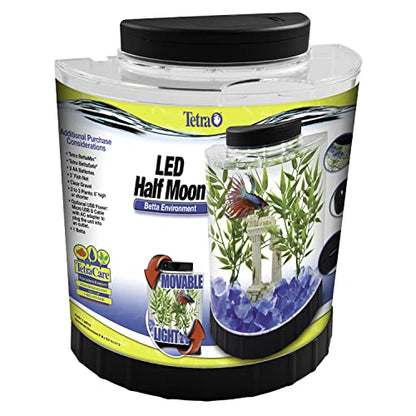 Tetra 1 Gallon Half Moon Small Fish Tank w/Movable LED Light, for Betta & Gold Fish, Aquarium | (Pack of 3) - size: 9"W,10.5"H,4.5"D (Pack of 3)