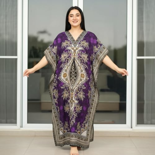 Women's Kaftan Dress – Loose Fit Maxi Gown – Kimono Style Beach Cover Up – Elegant Resort Wear and Nightwear - color: Purple