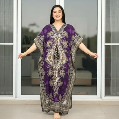 Women's Kaftan Dress – Loose Fit Maxi Gown – Kimono Style Beach Cover Up – Elegant Resort Wear and Nightwear - color: Purple