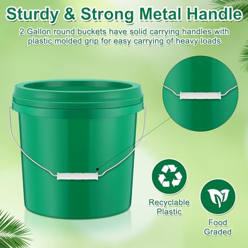 Tioncy 10 Pcs 2 Gallon Plastic Buckets with Lids and Handles,Green | Storage Pails for Paint, Cleaning, Organizing, Durable Containers, Metal Handles, Plastic Material - color: Green