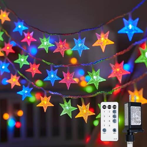 Star String Lights Plug in,39ft 100LED Easter Lights with Remote, Hanging Star Decorations Lights Waterproof for Indoor Outdoor Bedroom Classroom Dorm Kids Tent Party Decor,Multicolor - color: Multicolor -plug, size: 100 LED