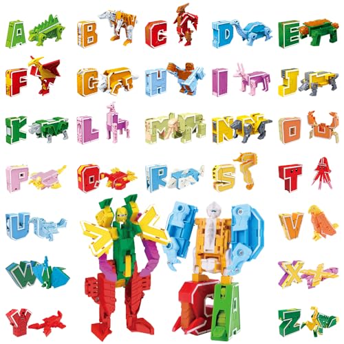 VEAIS Alphabet Animal Toys for Kids, STEM ABC Learning Alphabots Transforming Toys Classroom Teaching Alpha Bots Toy for Kids 6-9 Kids - 26 Pieces