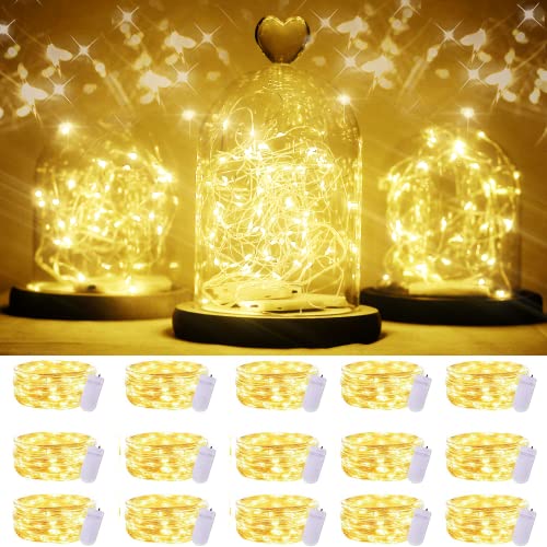 SmilingTown 15 Packs 20 LED Fairy Lights Battery Operated - 6.6FT Silver Copper Wire Waterproof Starry String Light for DIY Party Christmas Costume Wedding Easter Table Decorations (Warm White) - color: Warm White