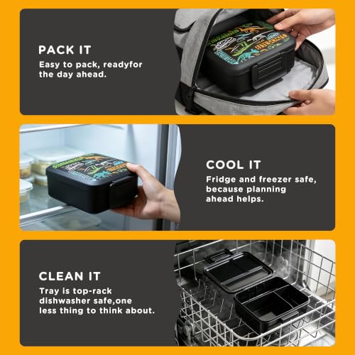 JXXM Bento Lunch Box for Kids With 8oz Soup thermo,Leak-proof Lunch Containers with 5 Compartment,thermo Food Jar and Lunch Bag, Food Containers for School (A-Black(Dinosaur Fossil)) - color: Black Dinosaur Fossil