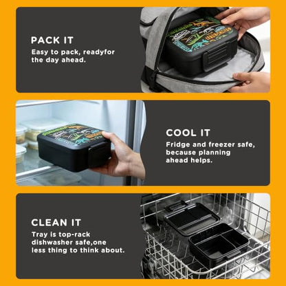 JXXM Bento Lunch Box for Kids With 8oz Soup thermo,Leak-proof Lunch Containers with 5 Compartment,thermo Food Jar and Lunch Bag, Food Containers for School (A-Black(Dinosaur Fossil)) - color: Black Dinosaur Fossil