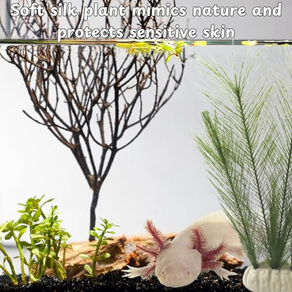 Axolotl Hide Tube and Silk Plants for Aquarium, Axolotl Cave and Aquatic Plant Set, Axolotls Hides and Green Plants, Aquarium Decor, Fish Tank Decorations, Turtle Tank Accessories (White, 11 * 3.5in)
