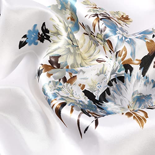AWAYTR 35” Large Satin Square Head Scarf - 2Pcs Silk Like Floral Head Scarves Square Satin Hair Scarf Bandanas for Women - color: Cashews (Black+red)
