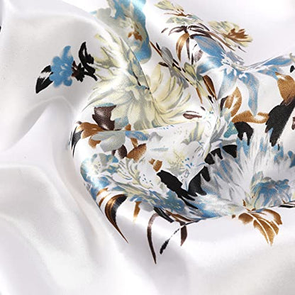 AWAYTR 35” Large Satin Square Head Scarf - 2Pcs Silk Like Floral Head Scarves Square Satin Hair Scarf Bandanas for Women - color: Cashews (Black+red)