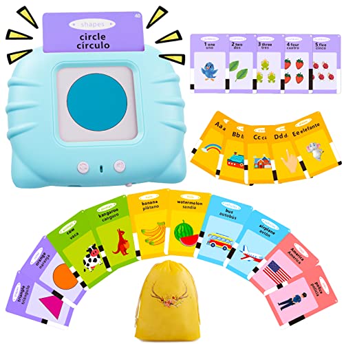 QuTZ ABC Learning Flash Cards for Toddlers 2-4 Bilingual Spanish English, Autism Toys, Speech Therapy Toys, Educational Learning Talking Sight Words Flash Cards for Boys and Girls, 275 Sight Words - color: Blue