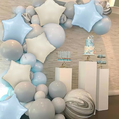 Blue White Star Foil Balloons,12Pcs 18Inch Star Shaped Balloons - color: Baby Blue White