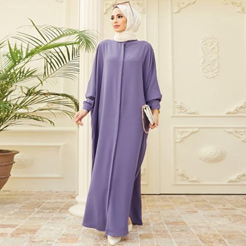 ODIZLI Women's Ramadan Abaya Muslim Batwing Sleeve Shirt Prayer Dress Kaftan Dubai Islamic Loose Maxi Dress - color: Light Purple