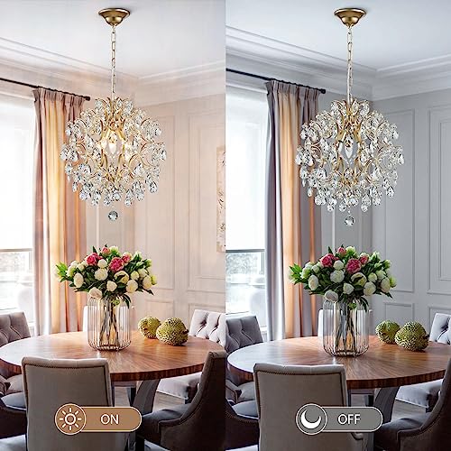 Bestier Modern Gold Pendant Chandelier Crystal Raindrop Lighting Ceiling Light Fixture Lamp for Dining Room Bathroom Bedroom Livingroom entryway 3 E12 Bulbs Required D16 in x H18 in - color: Gold, size: D16" x H18"