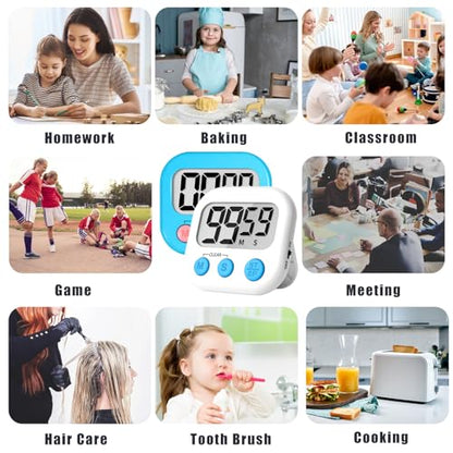 ZILLEEN Classroom Timer for Kids Teachers 2 Pack Digital Timers, Blue & White - color: White & Blue