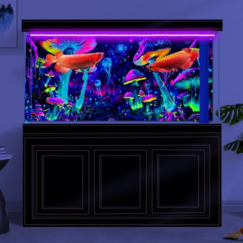 30X18IN Blacklight Aquarium Background UV Reactive Mushroom Background Starry Sky Terrarium Background with 10 EVA Double-Sided Tape - size: 30X18in/75X45cm