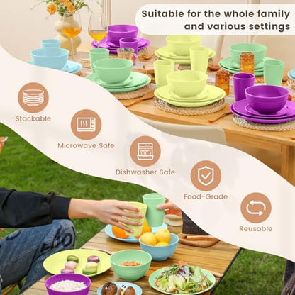 Homienly 40-Piece Kichen Dinnerware Set, Wheat Straw Dinnerware Set, Plates, Bowls, Drinking Cups, Service for 8, Dishwasher & Microwave Safe Dish Set, Unbreakable Plates and Bowls Set - Memphis - color: Memphis Series, size: 40 PCS