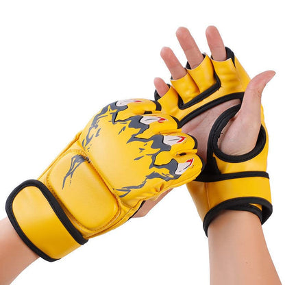 MMA Gloves, Half-Finger Boxing Fight Gloves MMA Mitts with Adjustable Wrist Band UFC Gloves for Sanda Sparring Punching Bag Training (One Size Fits Most) - color: Tiger claws yellow