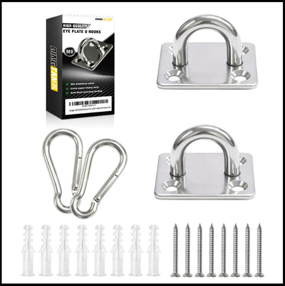 2Pcs M6 304 Stainless Steel Heavy Duty Pad Eye Plates w/Snap Hooks | Rustproof 304 SS Pad Eye Plates w/ Hooks, Heavy Duty for Indoor Outdoor Use, Fits Hammock Swing Yoga Sling Ceiling Mount - size: 2pk M8