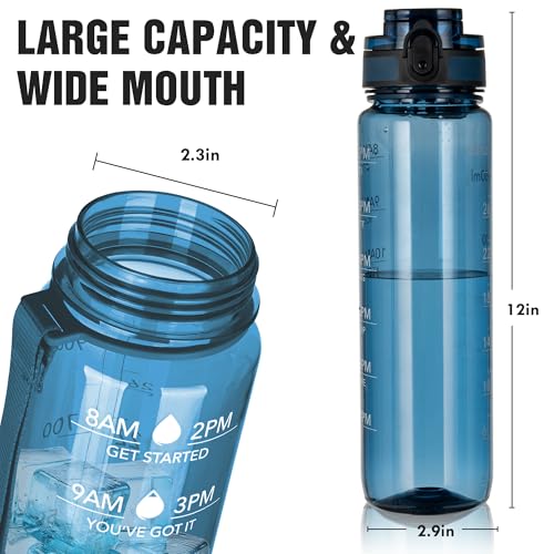OLDLEY Water Bottle 32oz, Durable and Leakproof Water Bottles Motivational with Time Marker, Tritan, BPA Free, Wide Mouth, Gym, Travel, Home, School, Office, Midnight Blue - color: Midnight Blue