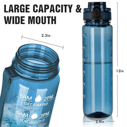 OLDLEY Water Bottle 32oz, Durable and Leakproof Water Bottles Motivational with Time Marker, Tritan, BPA Free, Wide Mouth, Gym, Travel, Home, School, Office, Midnight Blue - color: Midnight Blue
