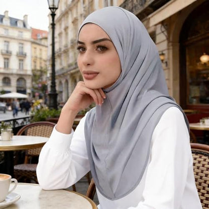 Instant Hijab Ready To Wear Hijab Scarf for Women Soft Long Muslim Jersey Hijabs Head Scarf for Prayer Abaya - color: Grey
