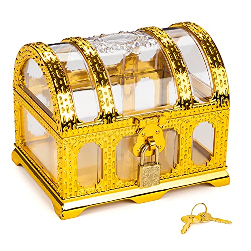 Kids Pirate Treasure Chest,Teacher's Favorite Treasures Collection Storage Box,Treasure Chest Toys for Classroom - color: transparent golden chest 3