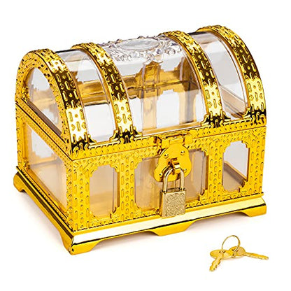 Kids Pirate Treasure Chest,Teacher's Favorite Treasures Collection Storage Box,Treasure Chest Toys for Classroom - color: transparent golden chest 3