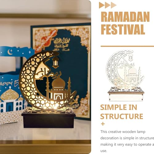 Ramadan Decorations for Home, Ramadan Lights, Eid Mubarak Decorations, 3D Wooden Eids Decoration Lights Home Party Bedroom for Muslims, Eid al-Fitr al-Adha Islamic Table Decor