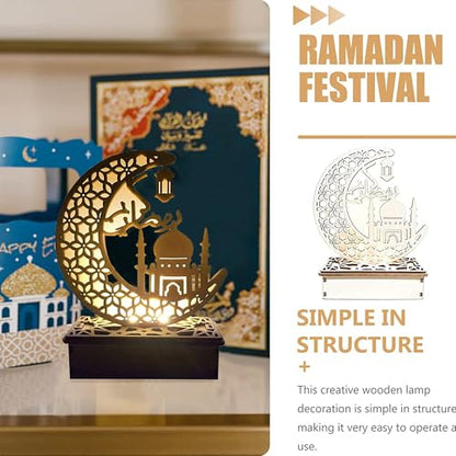 Ramadan Decorations for Home, Ramadan Lights, Eid Mubarak Decorations, 3D Wooden Eids Decoration Lights Home Party Bedroom for Muslims, Eid al-Fitr al-Adha Islamic Table Decor
