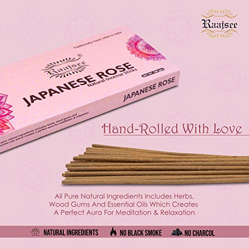 Raajsee Japanese Rose Incense Sticks 100 Gm Pack-100% Pure Organic Natural Hand Rolled Free from Chemicals-for Church,Aromatherapy,Relaxation,Meditation & Sensual Therapy - color: Rose