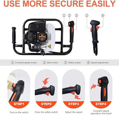DC HOUSE Post Hole Digger, 52cc 1800W Gas Powered Earth Auger Earth Digger, Auger Post Hole Digger with Two Drill Bit 6" & 10" and Extension Rods, for Fence, Farmland and Garden, EPA Certified - size: 52cc+2 bit(6"10")+3 Ext(8"12"20")