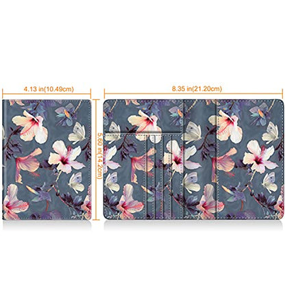 FINTIE Passport Holder, Slim Travel Wallet RFID Blocking Card Case Cover - color: blooming hibiscus