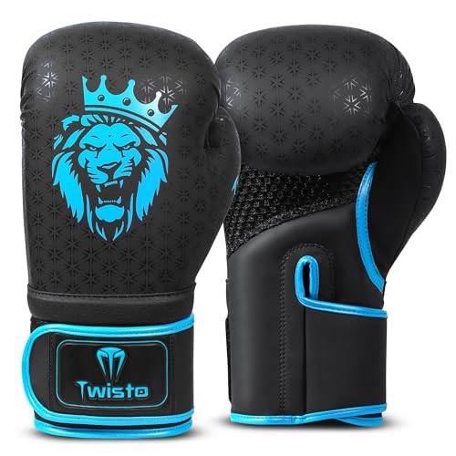 Twisto Boxing Gloves Black Rox - Pro Training & Sparring, Maya Hide Leather, Muay Thai, MMA, Kickboxing, Men, Women, Adults, Heavy Punching Bag, Focus Mitts, Pads,10oz 12oz 14oz 16oz - color: Blue, size: 10 oz