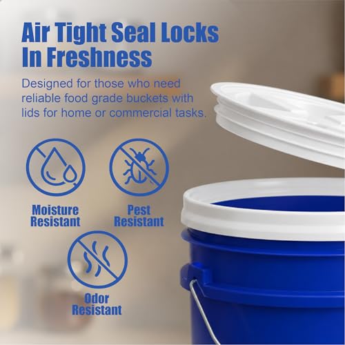 5 Gallon Bucket - Food Grade w/Lid BPA-Free, Blue/White, 3 | Airtight Gamma Seal Screw-On Lid, Heavy-Duty 90 Mil HDPE Plastic, Food Safe and Durable Container, Bulk Storage, Made in USA - color: Blue/White, size: 3 Packs